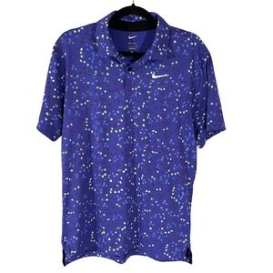Nike Dri-FIT Mens Floral Polo Shirt Purple Yellow Short Sleeve Golf Top Small